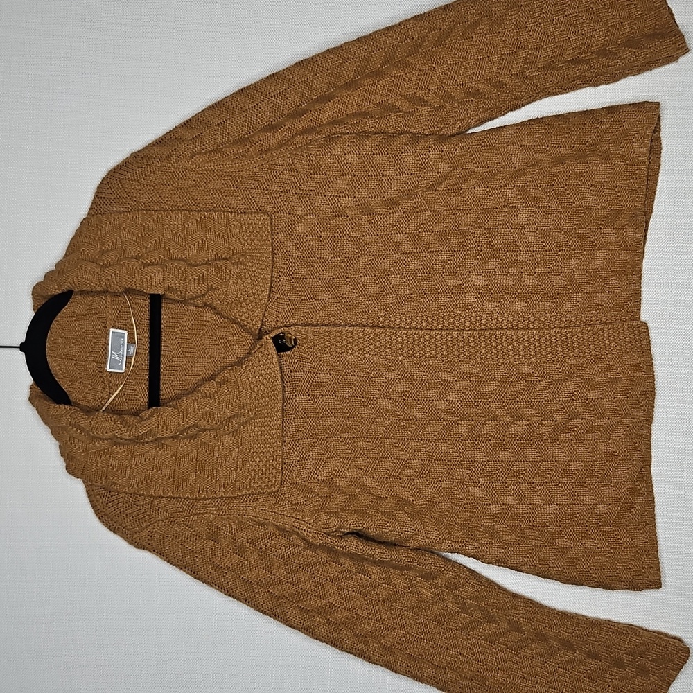 JM Collection Camel Cable Knit Collared Sweater Women's Size Large